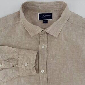 Charles Tyrwhitt Linen Classic‎ Fit Button Down Shirt XXL Beige Men Long Sleeve